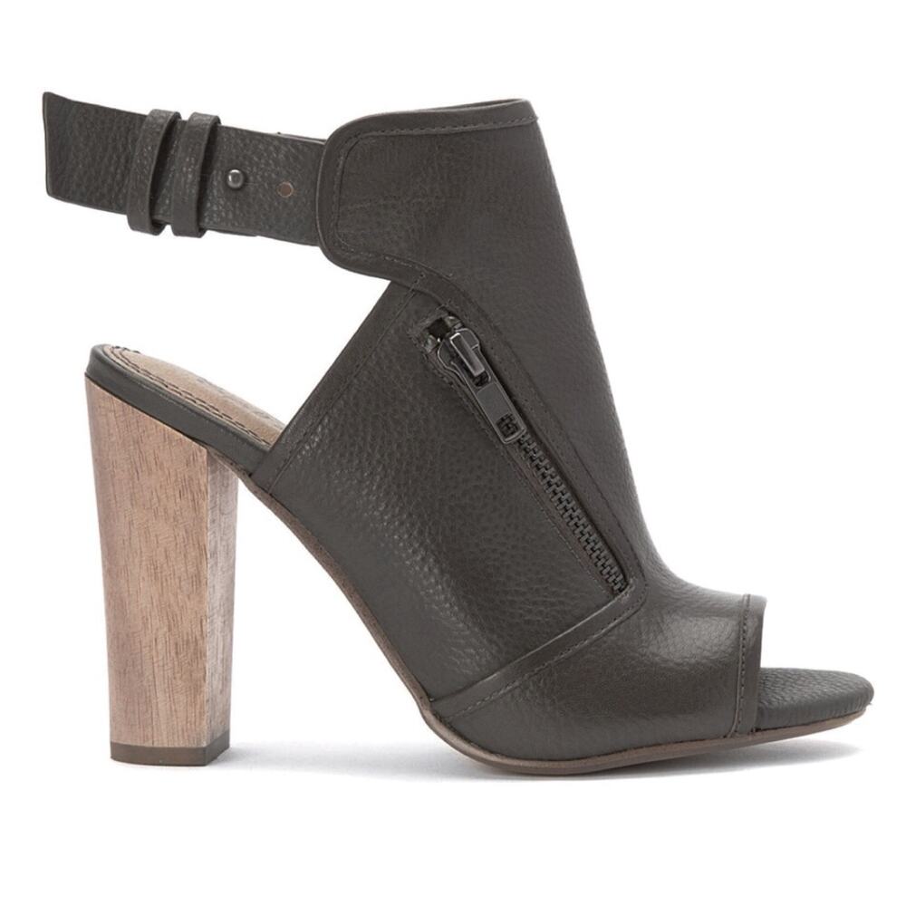 Splendid 9 M Janet Leather Peep-Toe Booties Chunky Heel Shootie Slate Taupe Grey
